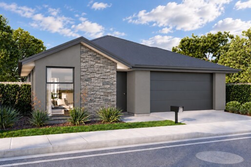 Lot 340 Earlsbrook   Render Modern Gray Stucco Home with Stone Accents